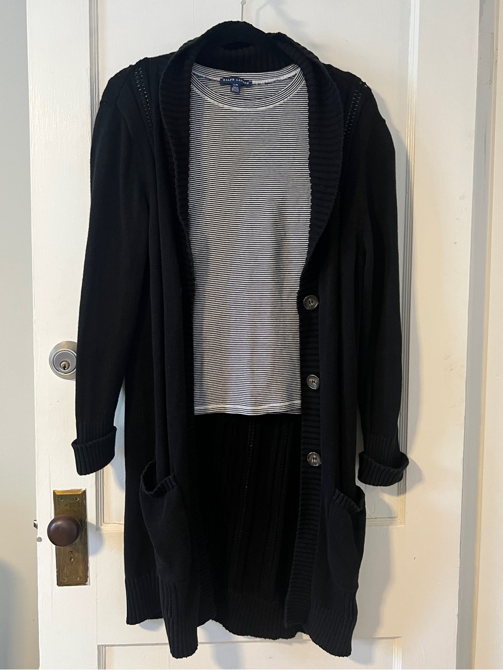 UGG Black Cable Knit Longline Cardigan Duster Button Front Cotton Cozy sizeM/L